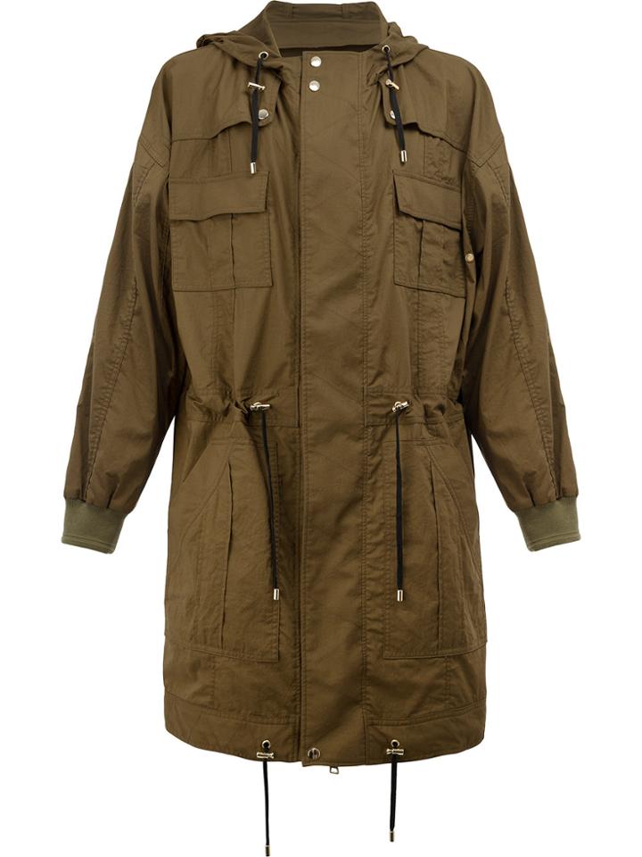 Balmain Flap Pocket Parka Coat - Green