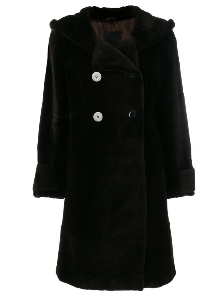 Liska Double Breasted Fur Coat - Brown