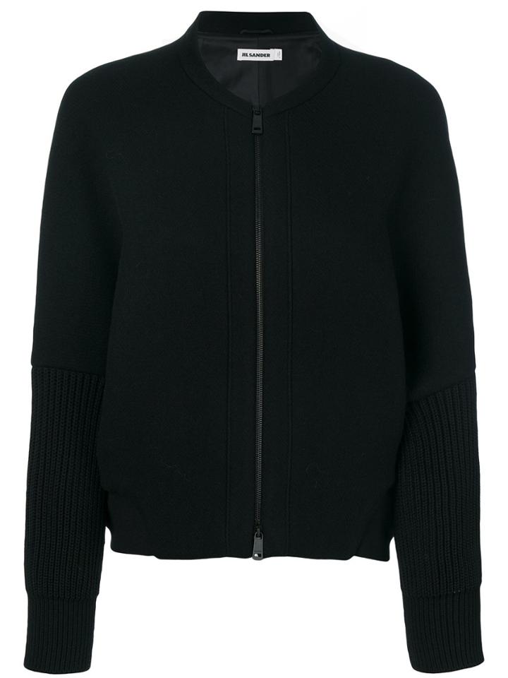 Jil Sander Ribbed Cuff Zip Front Jacket - Black