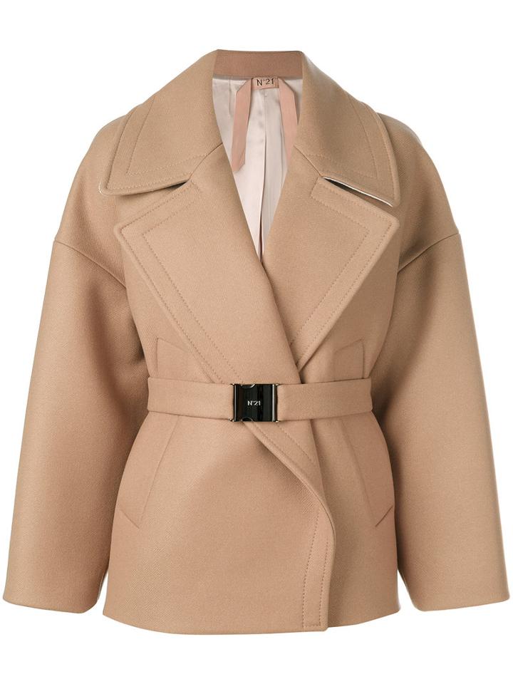 No21 - Belted Coat - Women - Polyamide/polyester/acetate/wool - 38, Brown, Polyamide/polyester/acetate/wool
