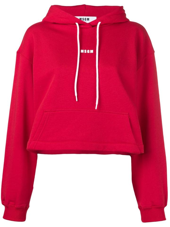 Msgm Contrast Logo Hoodie - Red
