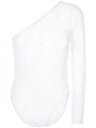 Msgm - One-sleeve Lace Bodysuit - Women - Polyamide/spandex/elastane/viscose - 42, White, Polyamide/spandex/elastane/viscose