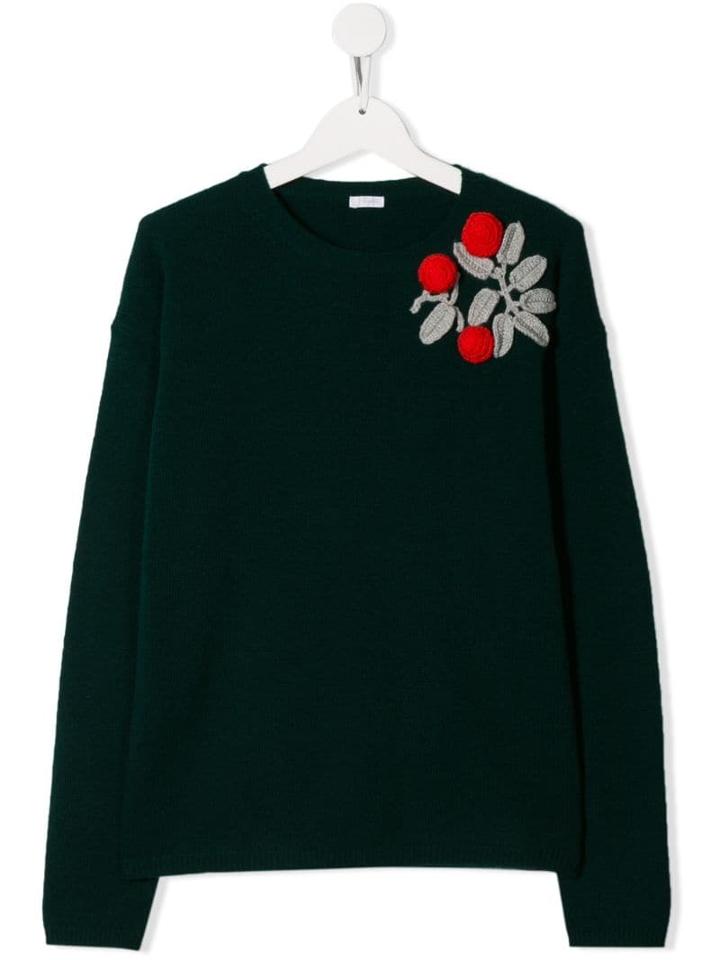 Il Gufo Teen Crochet Detail Jumper - Green