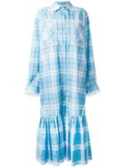 Natasha Zinko Checked Midi Shirt Dress, Women's, Size: 36, Blue, Cotton/polyamide