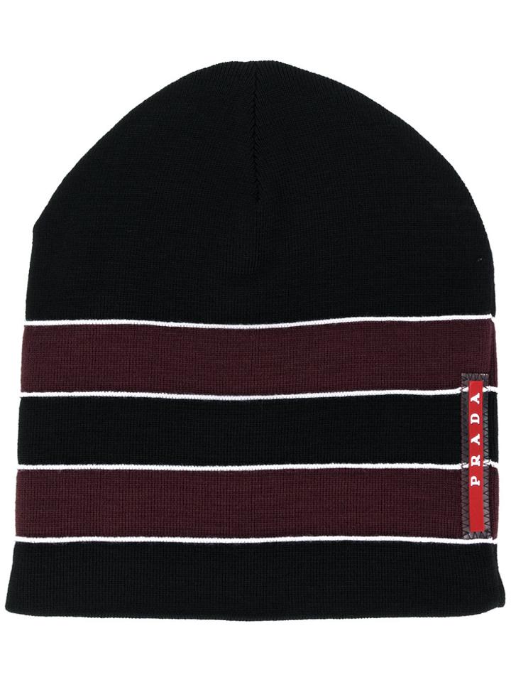 Prada Striped Beanie - Black