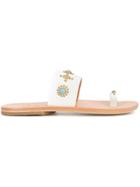 Calleen Cordero Nickle And Turquoise Embellished Sandals - White