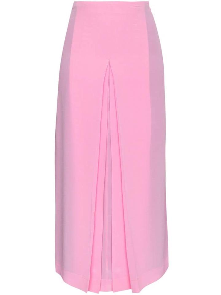 Marco De Vincenzo High Waist Pleated Silk Midi Skirt - Pink