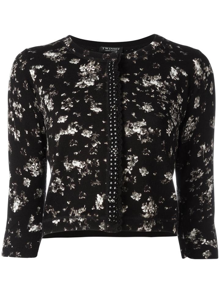 Twin-set Floral Print Cardigan, Women's, Size: Medium, Black, Cotton/viscose