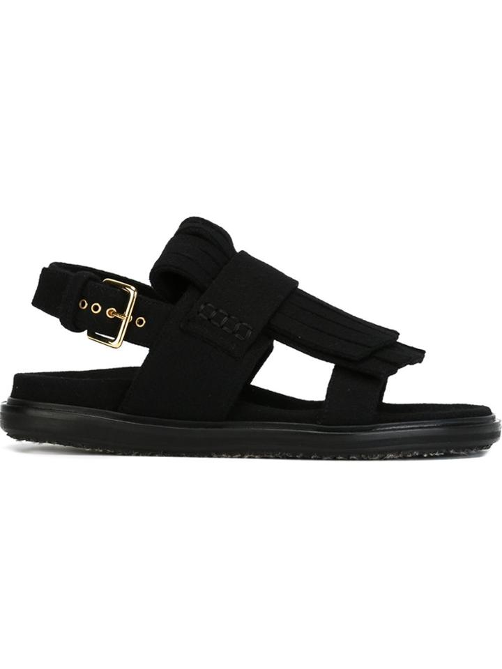 Marni Fussbett With Staggered Double Fringe Sandals - Black