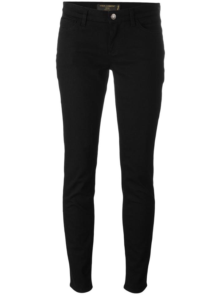 Dolce & Gabbana Skinny Jeans, Women's, Size: 42, Black, Cotton/spandex/elastane/calf Leather