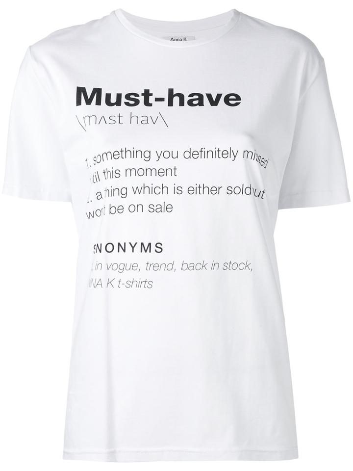 Anna K - Slogan Printed T-shirt - Women - Cotton/spandex/elastane - Xs, White, Cotton/spandex/elastane