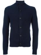Drumohr High Neck Ribbed Cardigan, Men's, Size: 54, Blue, Lambs Wool