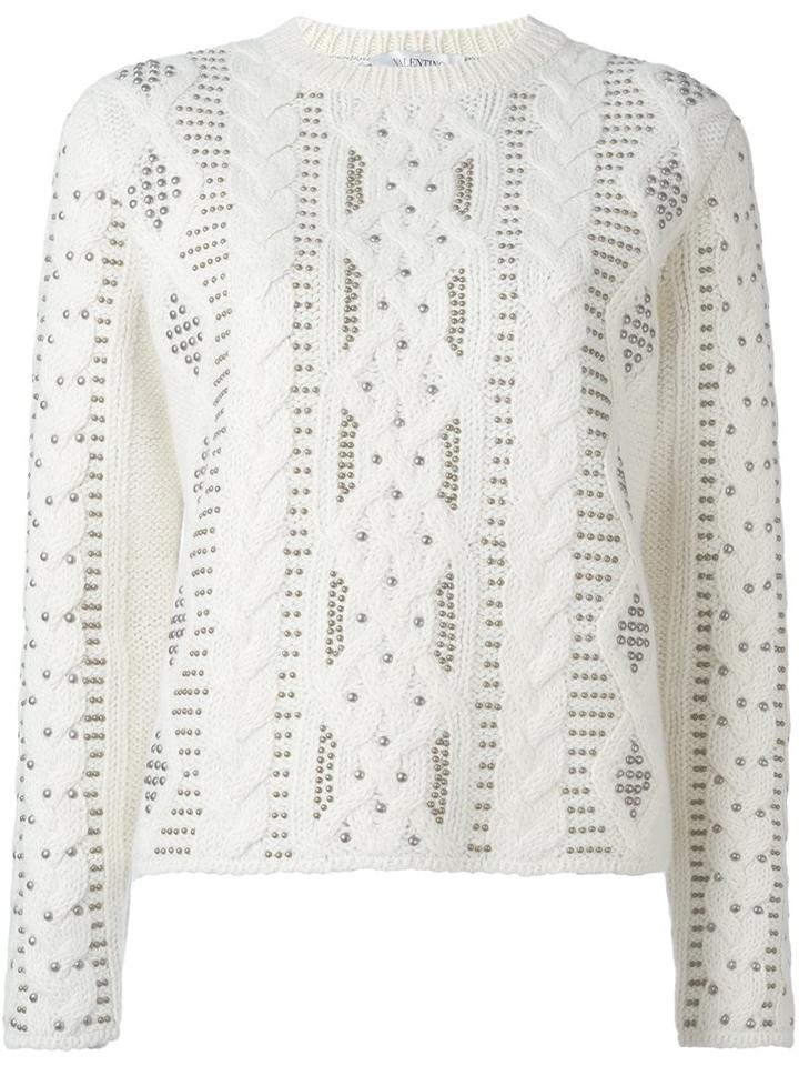 Valentino Studded Cable Knit Jumper, Women's, Size: Medium, White, Polyester/wool/alpaca