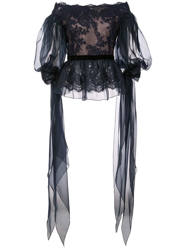 Marchesa Off-shoulder Lace Top - Blue