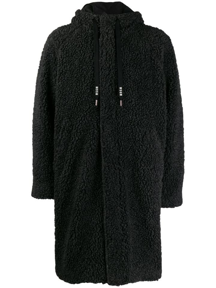 Msgm Hooded Shearling Coat - Grey