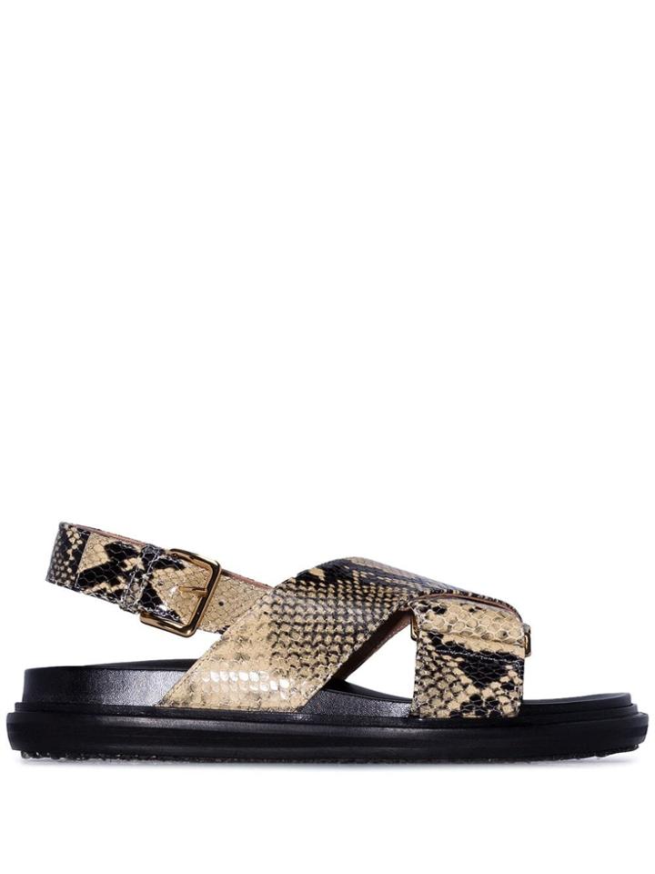 Marni Fussbett Snake-effect Sandals - Neutrals