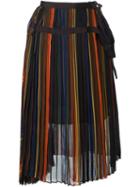 Sacai Striped Midi Skirt, Women's, Size: 3, Black, Polyester/cupro