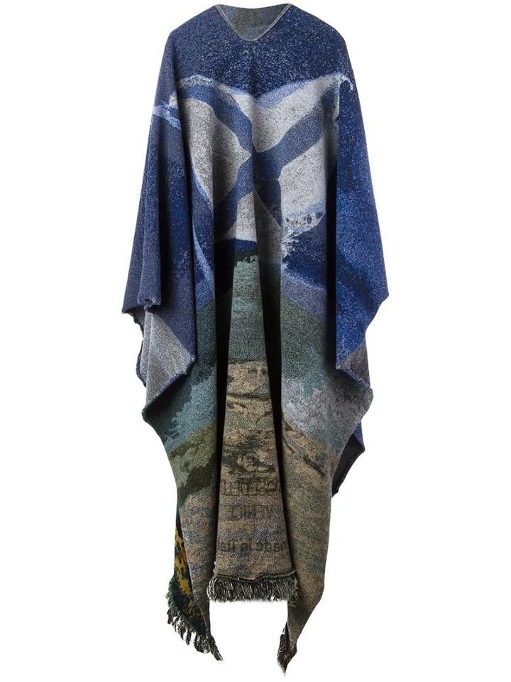 Golden Goose Deluxe Brand 'sutart' Intarsia Patterned Poncho, Men's, Blue, Wool
