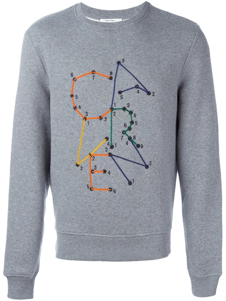 Carven Eyelet Logo Jumper, Men's, Size: Small, Grey, Cotton/polyester