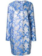 Msgm - Roses Jacquard Midi Coat - Women - Polyamide/polyester/metallic Fibre - 42, Blue, Polyamide/polyester/metallic Fibre