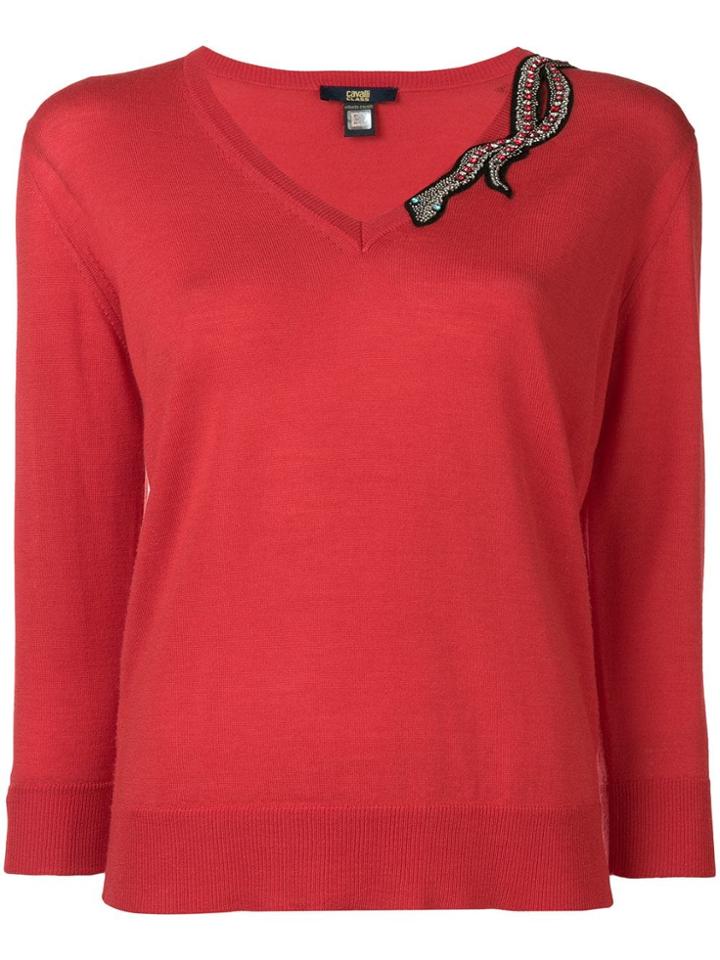 Cavalli Class Embellished Snake Jumper - Red
