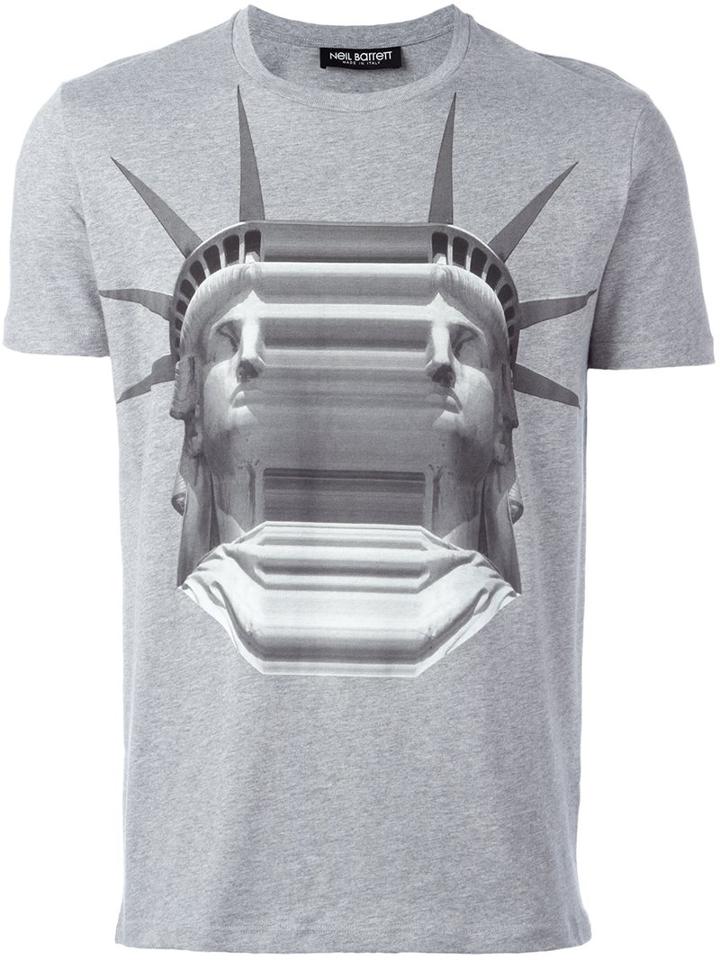 Neil Barrett Statue Of Liberty Print T-shirt, Men's, Size: Xxl, Grey, Cotton