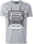 Neil Barrett Statue Of Liberty Print T-shirt, Men's, Size: Xxl, Grey, Cotton