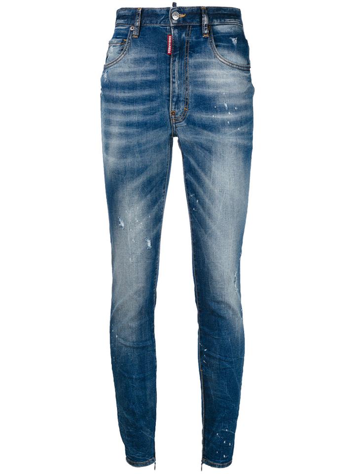 Dsquared2 Distressed Skinny Jeans, Women's, Size: 40, Blue, Cotton/spandex/elastane/polyester/polyester