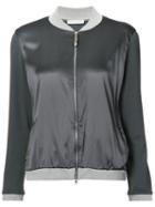 Fabiana Filippi - Contrast Trim Bomber Jacket - Women - Silk/cotton/spandex/elastane - 42, Grey, Silk/cotton/spandex/elastane