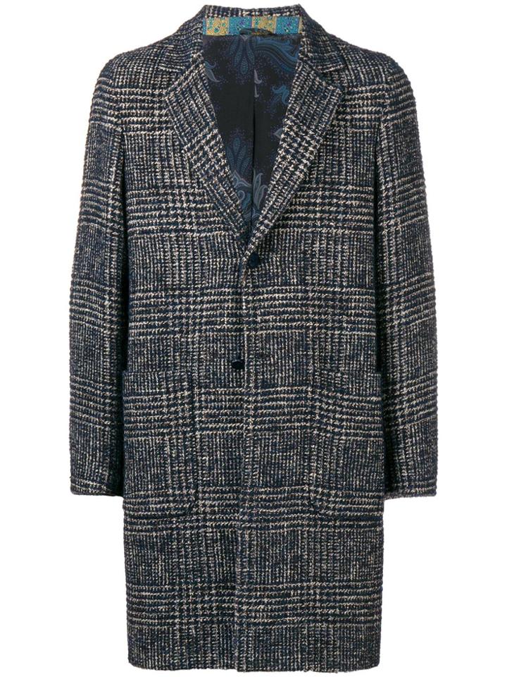 Etro Checkered Print Coat - Blue