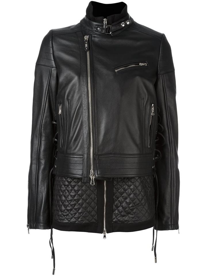 Diesel Black Gold Deconstructed Quilted Biker Jacet, Women's, Size: 40, Cotton/calf Leather/polyester/brass