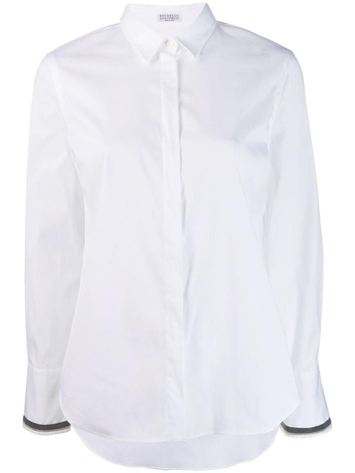 Brunello Cucinelli Ribbon Trim Pointed Collar Shirt - White