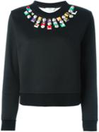 Fendi Embellished Neck Sweatshirt, Women's, Size: 38, Black, Cotton/polyamide