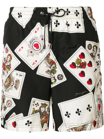 Dolce & Gabbana Poker Cards Printed Beachwear - Black