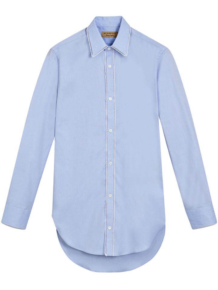 Burberry Embroidered Trim Cotton Oxford Shirt - Blue