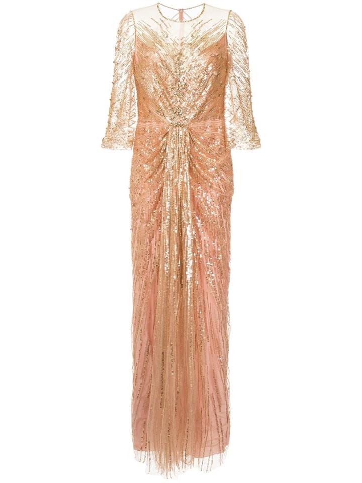 Jenny Packham Sequin Plunge Gown - Metallic