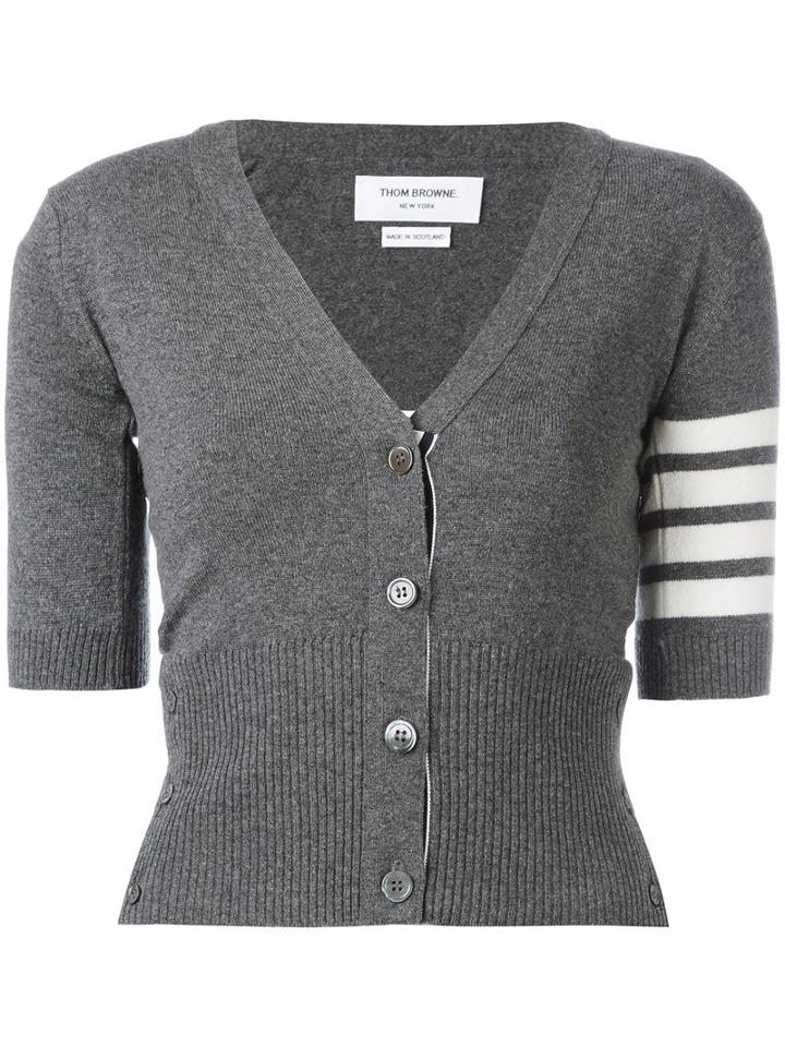 Thom Browne Striped Trim Cardigan, Women's, Size: 42, Grey, Cashmere