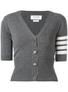 Thom Browne Striped Trim Cardigan, Women's, Size: 42, Grey, Cashmere