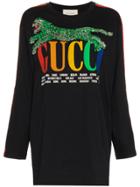 Gucci Oversized Sequin Logo Print Cotton T-shirt - Black