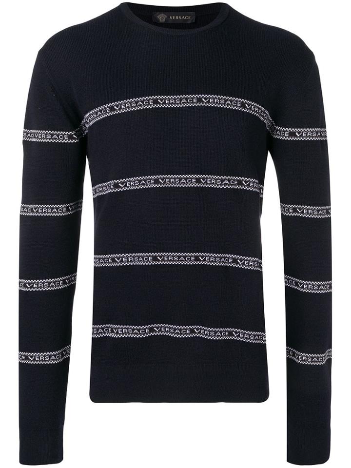Versace Logo Stripe Jumper - Blue