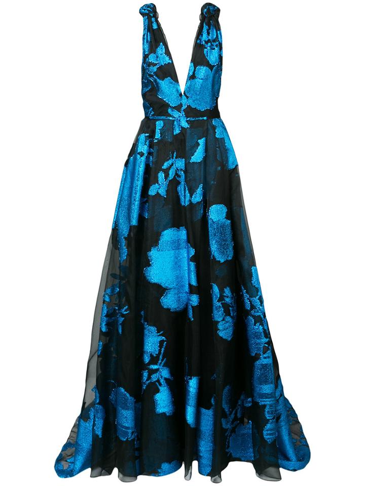 Carolina Herrera Glittery Floral Flared Gown - Black