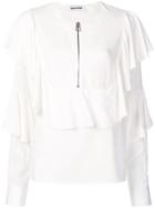 Each X Other Zip Front Ruffled Blouse - White