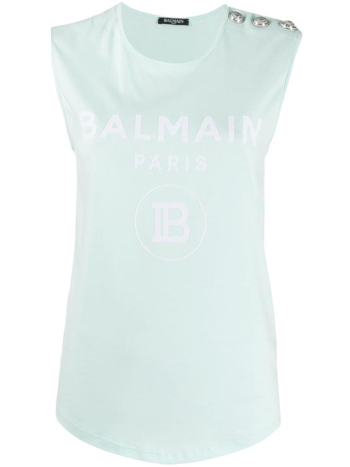 Balmain Button-embellished Logo-print T-shirt - Green