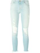 7 For All Mankind Distressed Skinny Jeans, Women's, Size: 26, Blue, Cotton/polyester/spandex/elastane