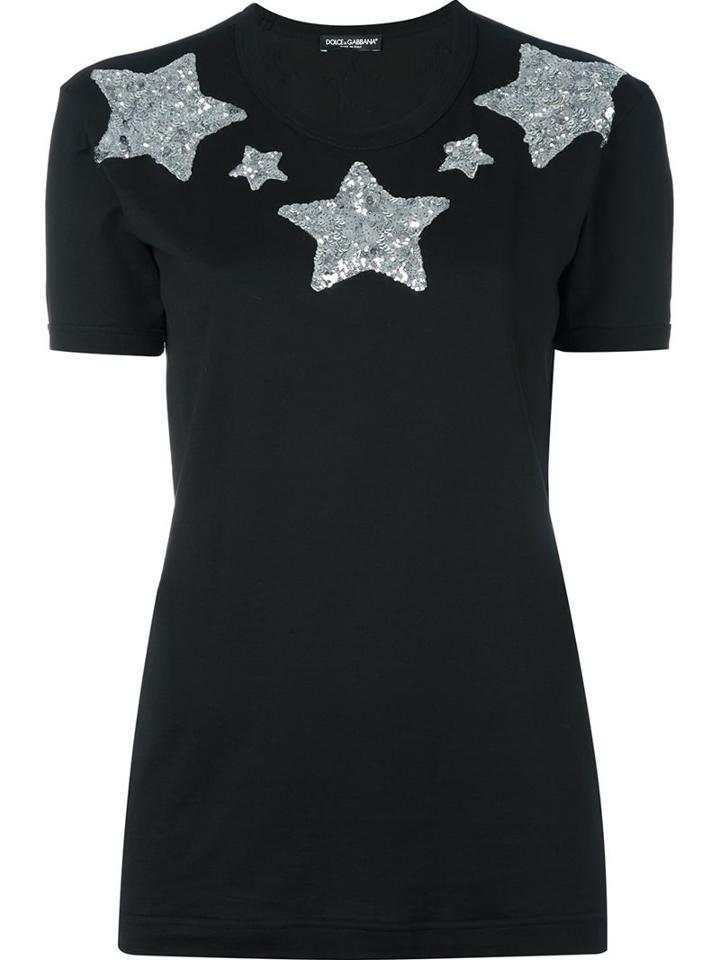 Dolce & Gabbana Sequin Star T-shirt, Women's, Size: 36, Black, Cotton/polyester/polyamide