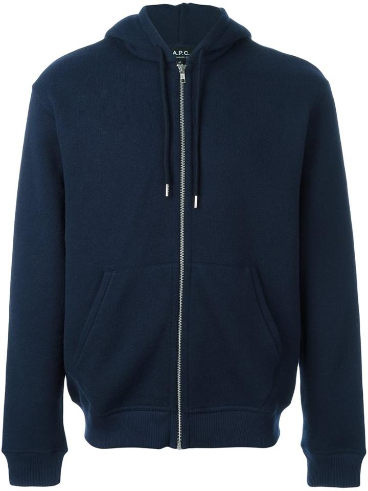 A.p.c. Zipped Hoodie, Men's, Size: Xxl, Blue, Cotton/acrylic/other Fibers