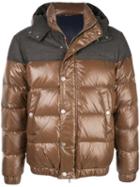 Eleventy Contrast Panel Hooded Down Jacket - Brown