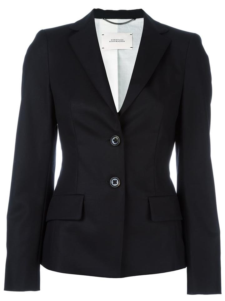Dorothee Schumacher Flap Pockets Fitted Jacket, Women's, Size: 4, Black, Cotton/polyester/acetate