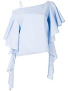 Jovonna Asymmetric Draped Sleeves Blouse - Blue