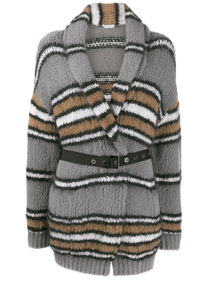 Brunello Cucinelli Striped Cardi-coat - Grey